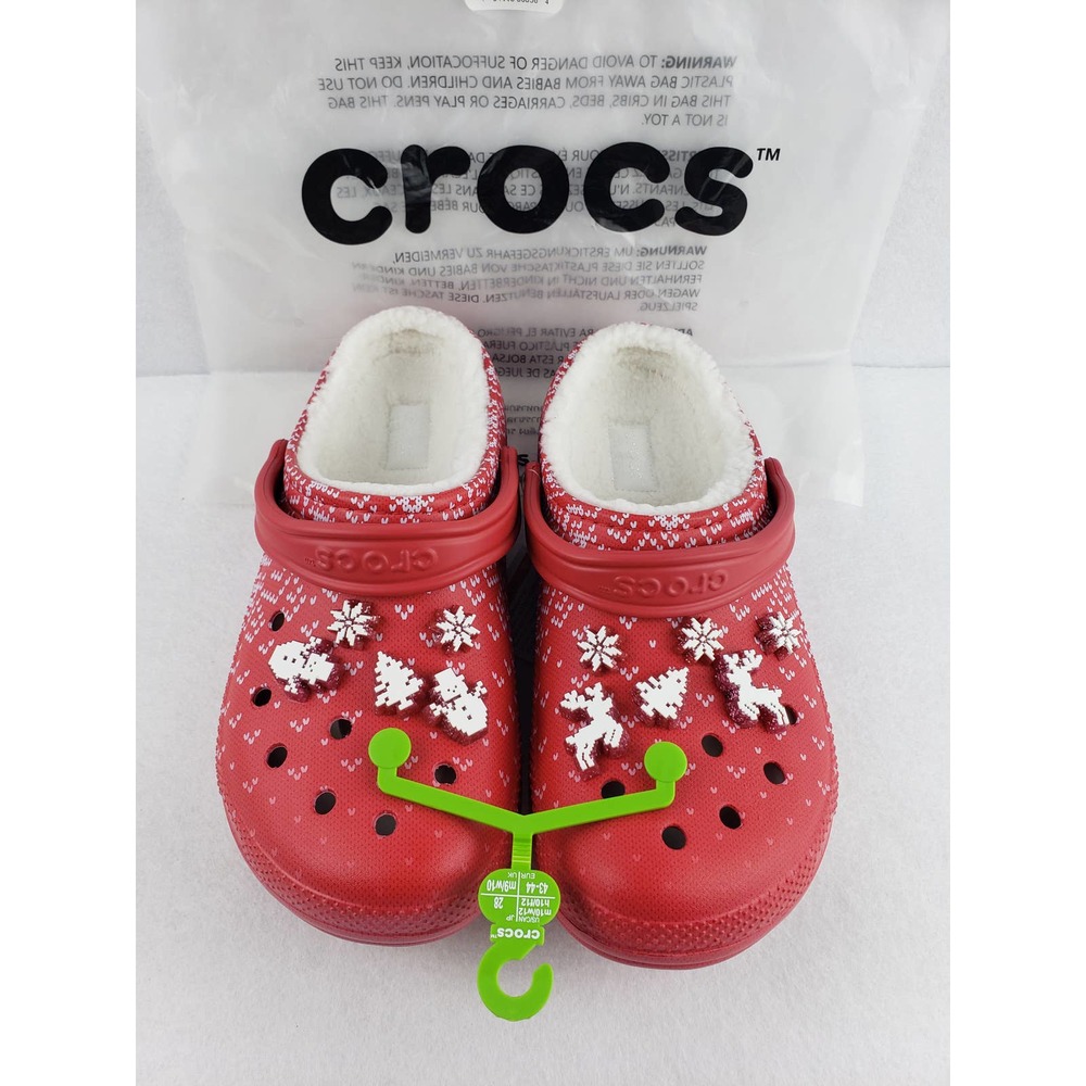 Crocs Classic Lined Holiday Christmas Charm Clogs Red Mens 10 / Women’s Size 12